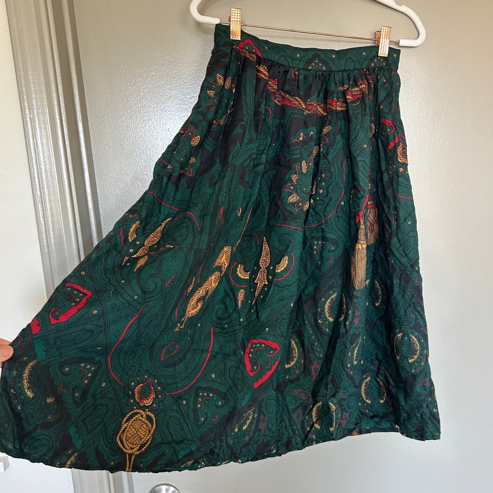 Vintage Gloria Sachs Green Paisley Pattern Skirt